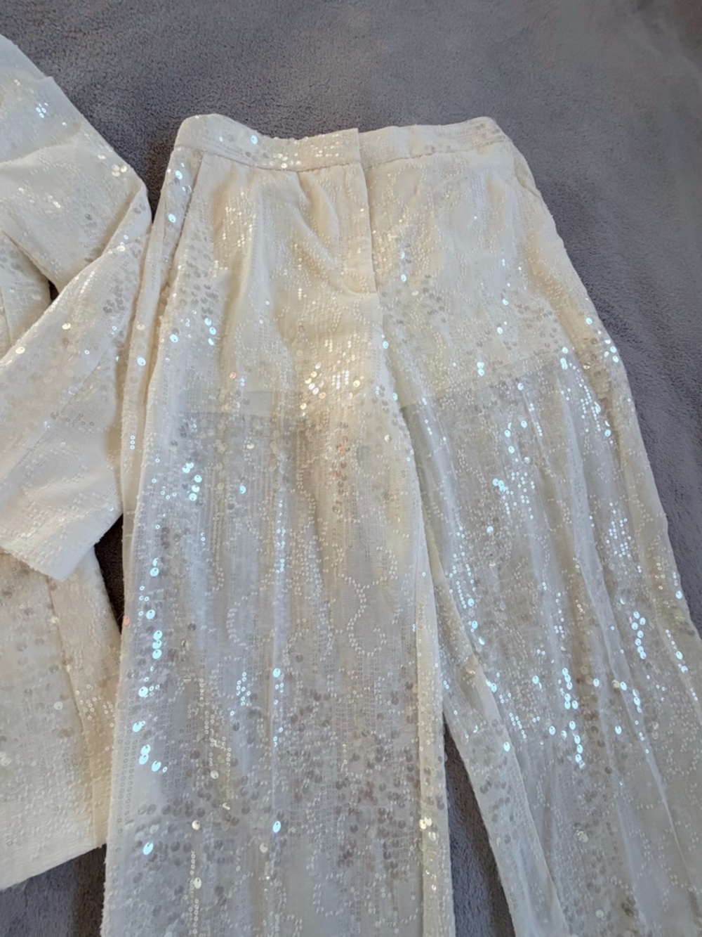 Zara Ivory White Sequin Blazer & Pants Set Size S - Picture 3 of 5
